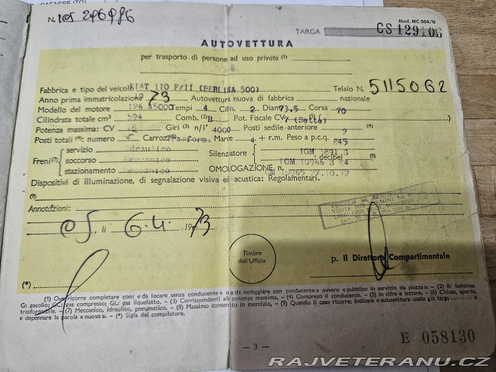 Fiat 500 Dovoz Itálie 1973