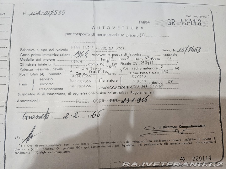 Fiat 500 Nuova 500 Dovoz Itálie 1966
