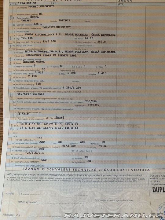 Škoda Favorit 135L rok 1/91 jeden majit 1991