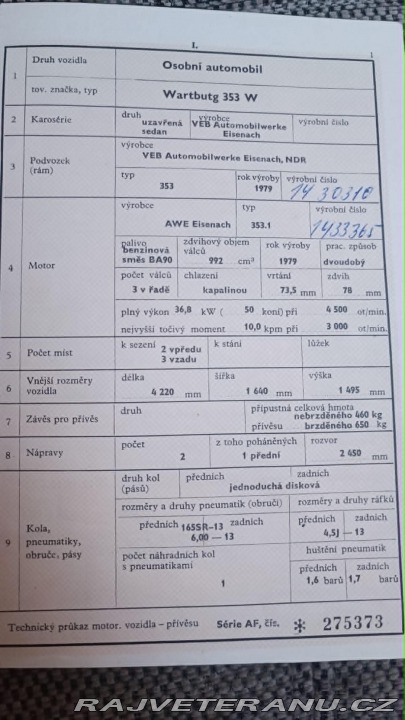 Wartburg 353 Jeden majitel, naj41500km 1979