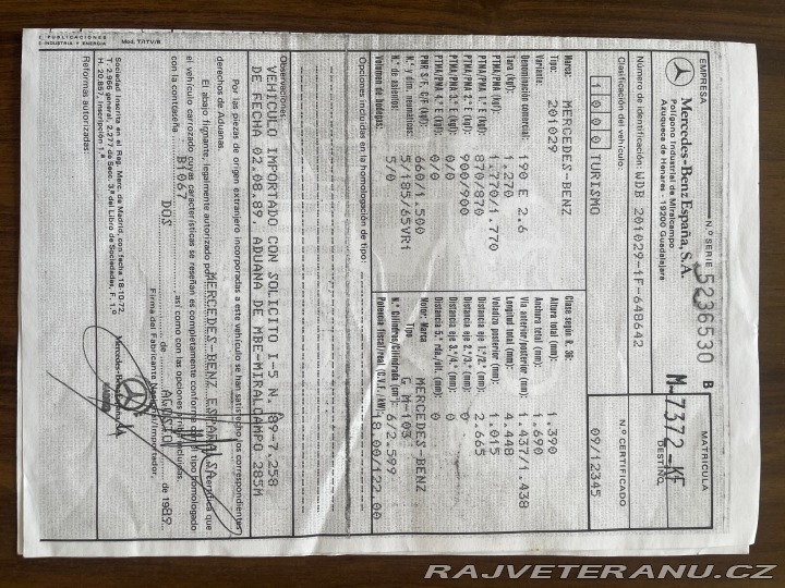 Mercedes-Benz 190 W-201, 2,6 1989