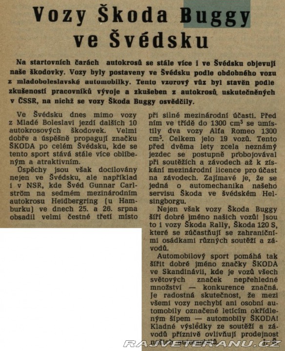 Škoda Ostatní modely Závodní ŠKODA BUGGY 1970