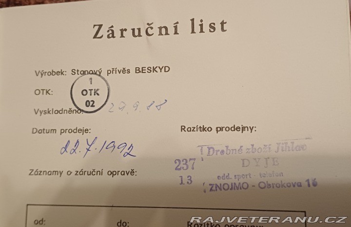 Ostatní značky Ostatní modely Stanový vozík 1988